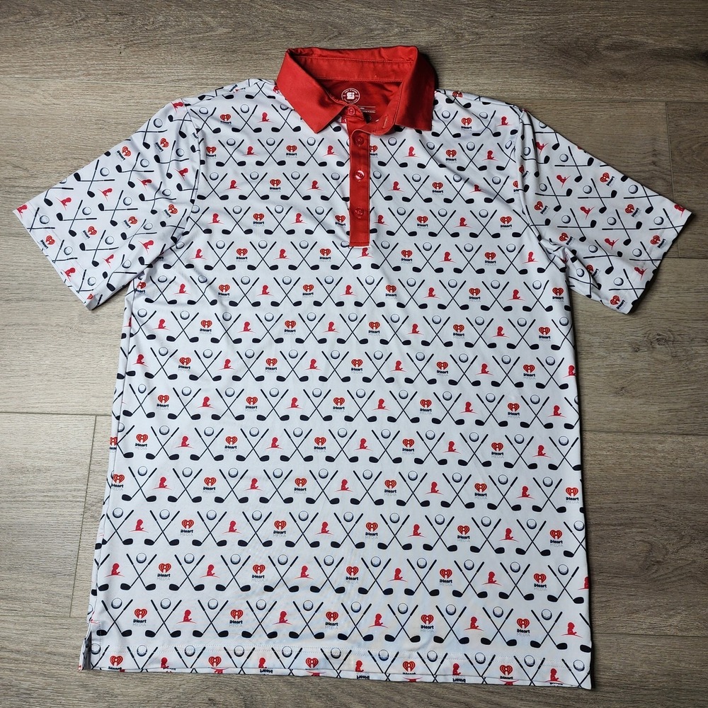 Coby Stevens Mens Golf Club Print Polo Shirt Size Large Iheart Radio